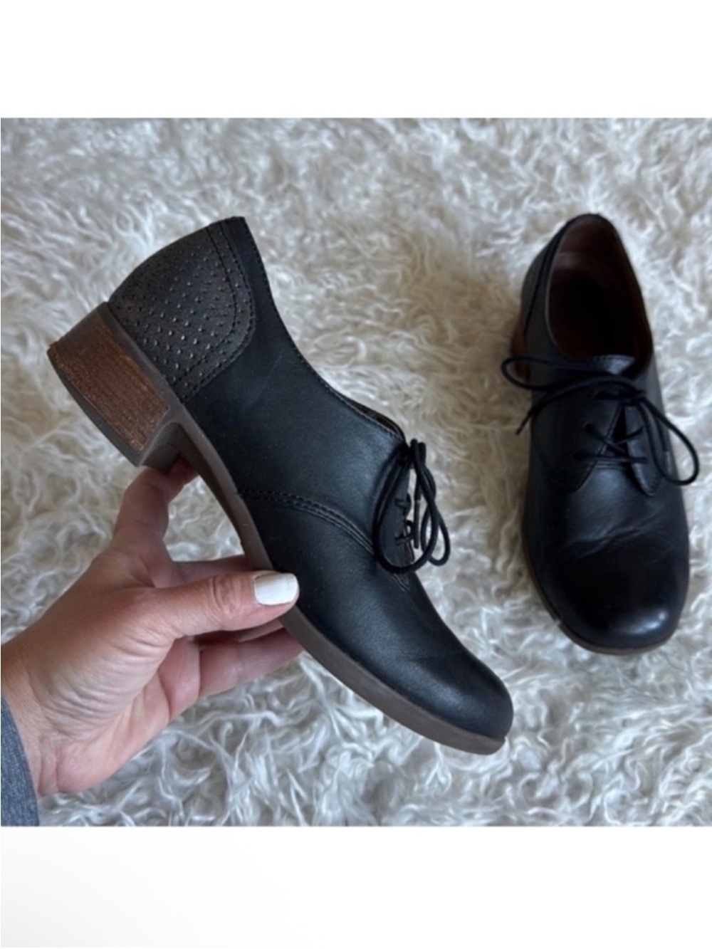 Dansko Louise Lace Up Black Leather Heeled Oxford Shoes Sz 6.5 Black